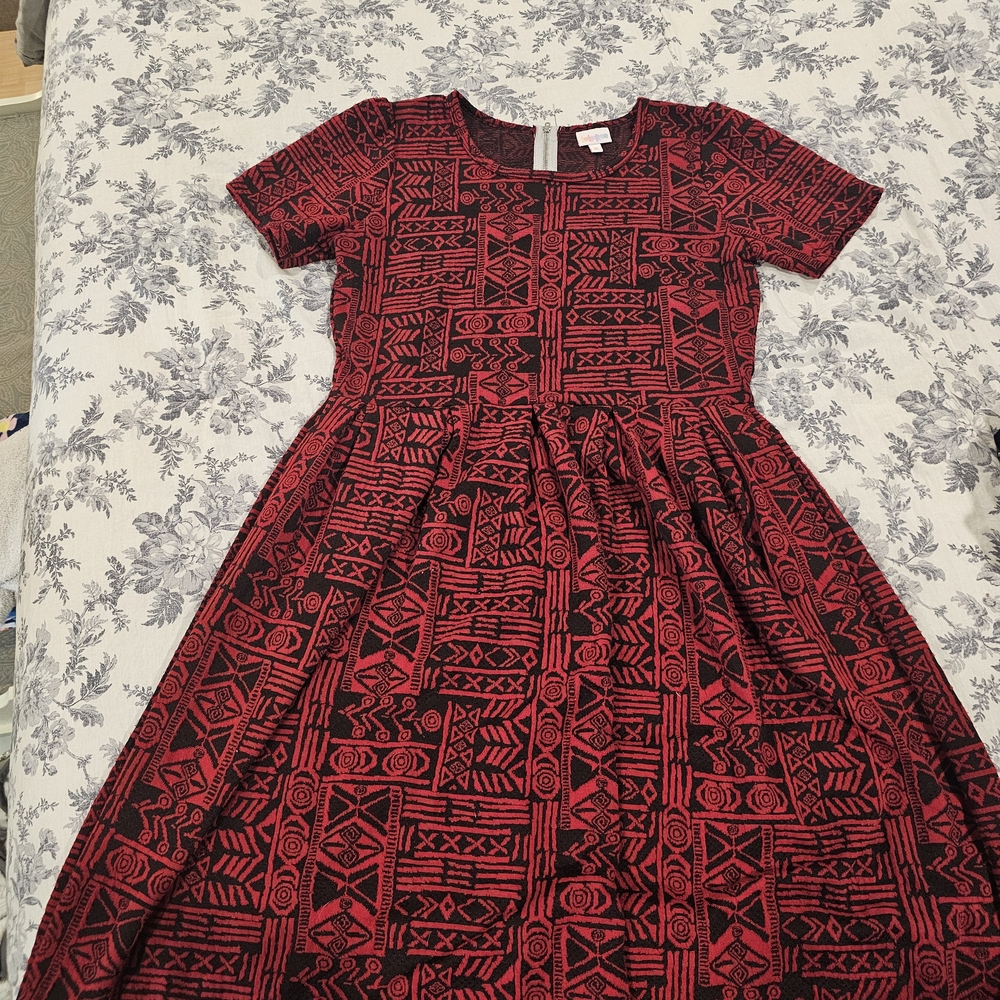 LuLaRoe Red and Black Geometric Dress
